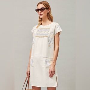 Tory Burch Smocked Mini Linen Dress in New Ivory (size S)